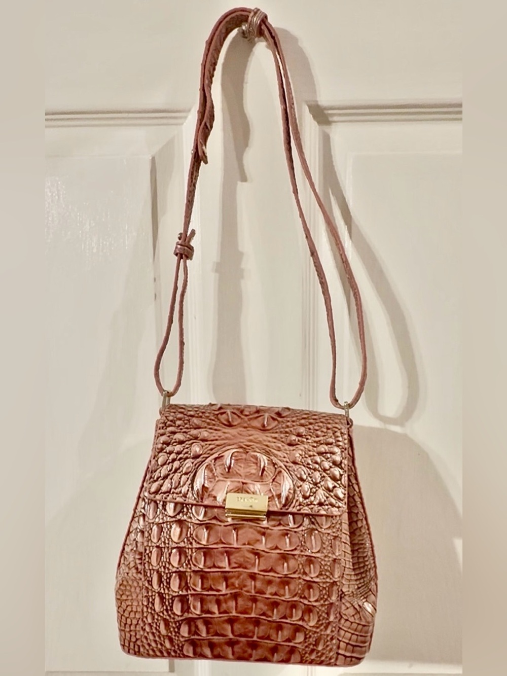 BRAHMIN  Croc-Embossed Leather Bag in Dusty Rose.  NEW 2nd pic is true color